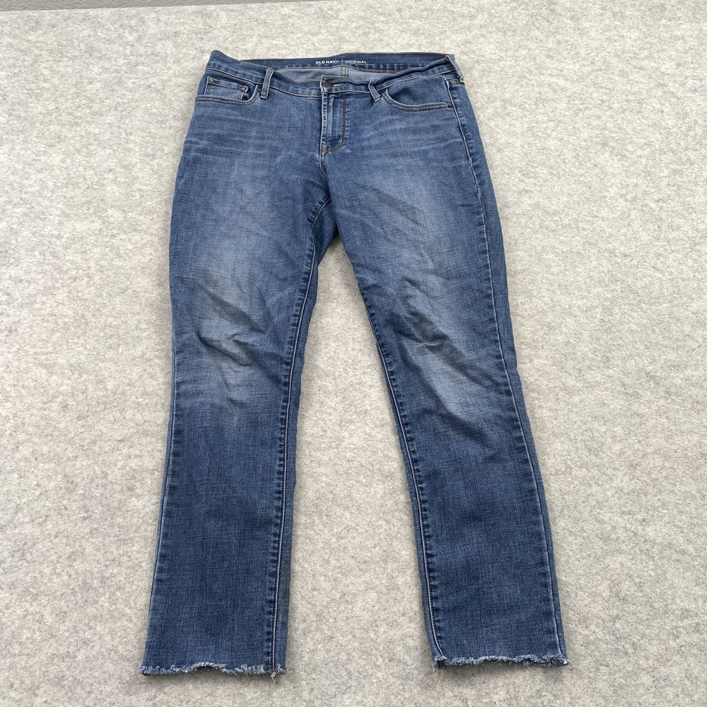 Old Navy Mid-Rise Straight Jeans Womens 8 Tall (33x27) Blue Frayed Hem